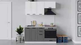 Кухонный гарнитур «Лорас» длиной 160 см со шкафом НБ (Белый/Холст белый/Холст вулкан)