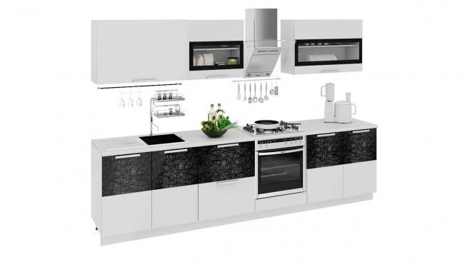 Готовый Набор для кухни длиной - 300 см (со шкафом НБ) ГН60_300_1 (НБ)/белый, черный